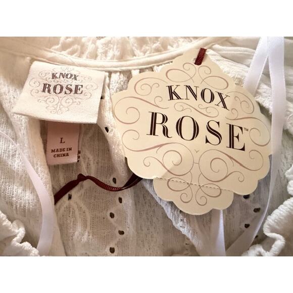 Knox Rose White Eyelet Peasant Top Size Large NWT - Picture 3 of 5